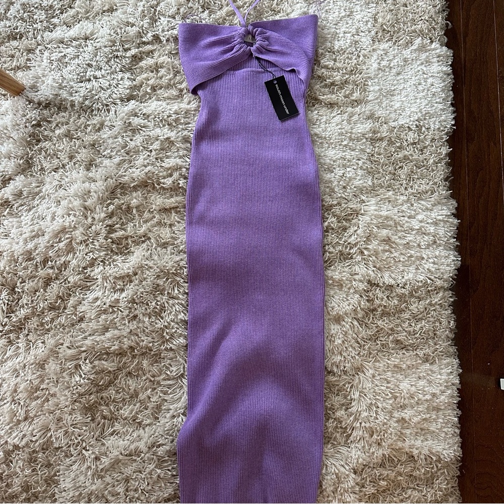 Purple knit midi dress